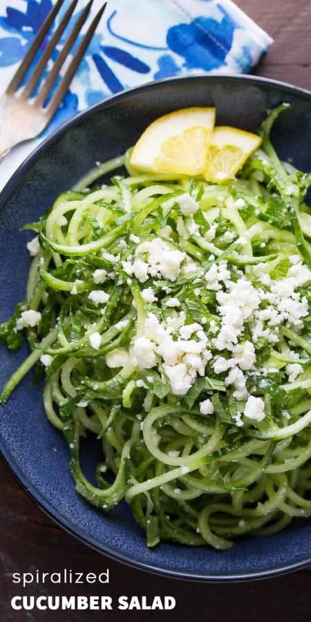 spiralized cucumber salad with feta and mint (10 minutes)