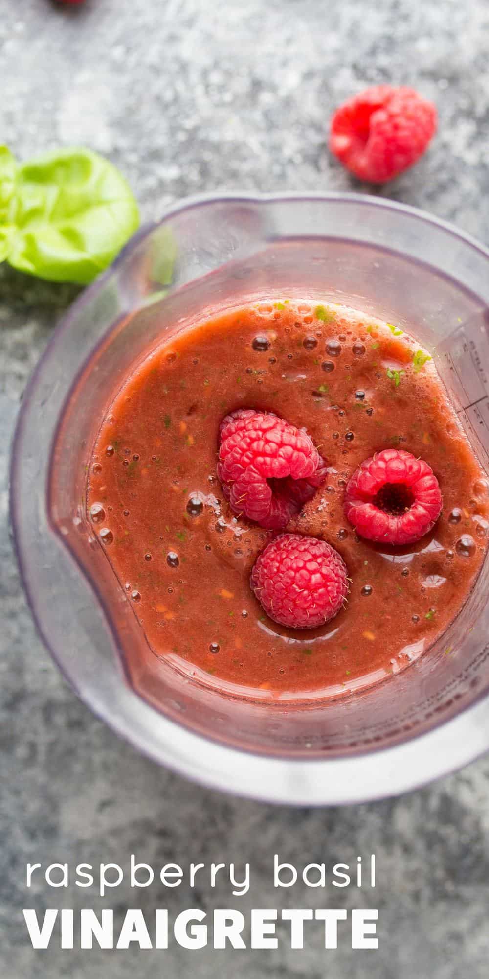 Raspberry Basil Vinaigrette in jar- overhead view