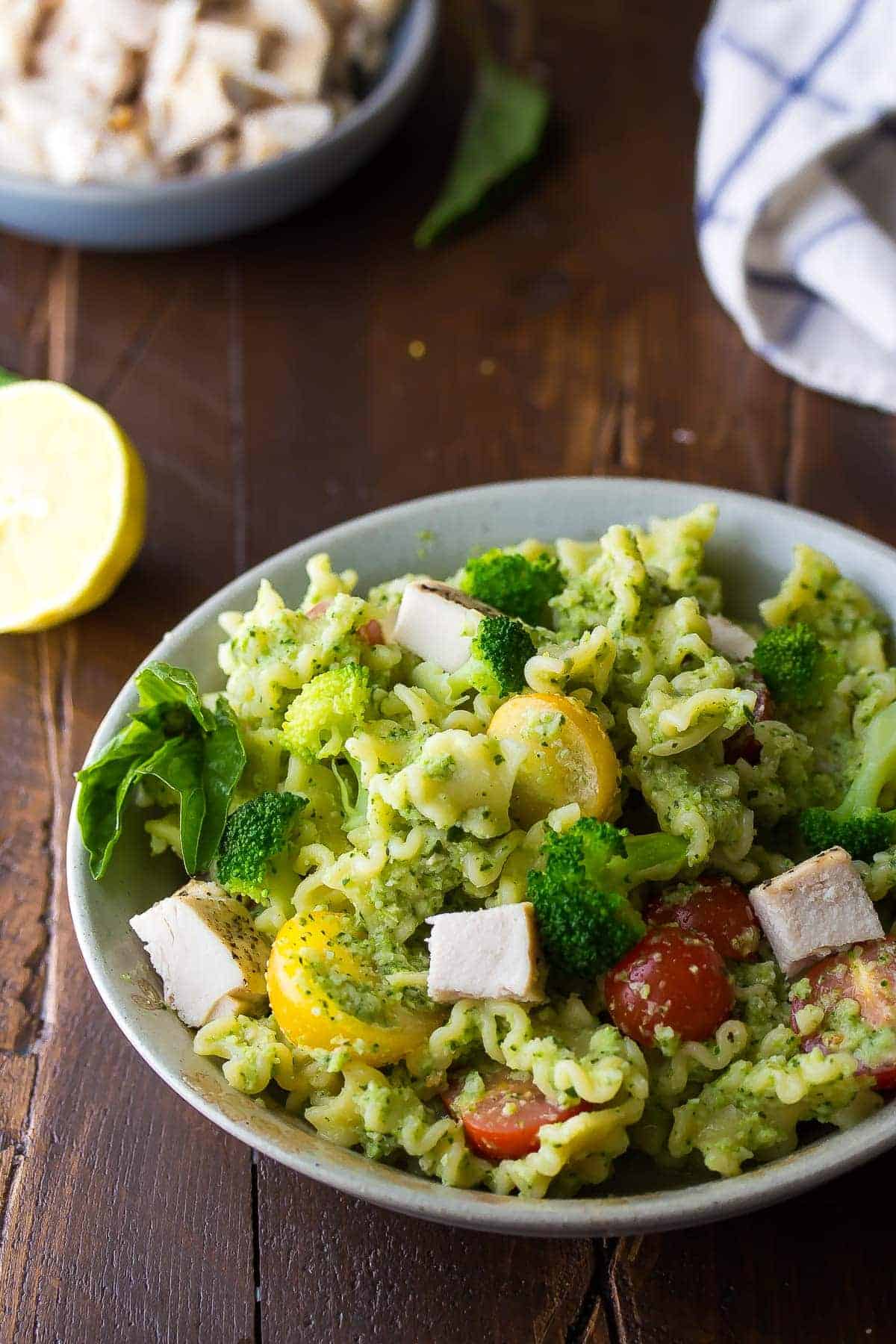 Almond Broccoli Pesto Pasta Recipe with Chicken, an easy, healthy 30 minute dinner recipe!