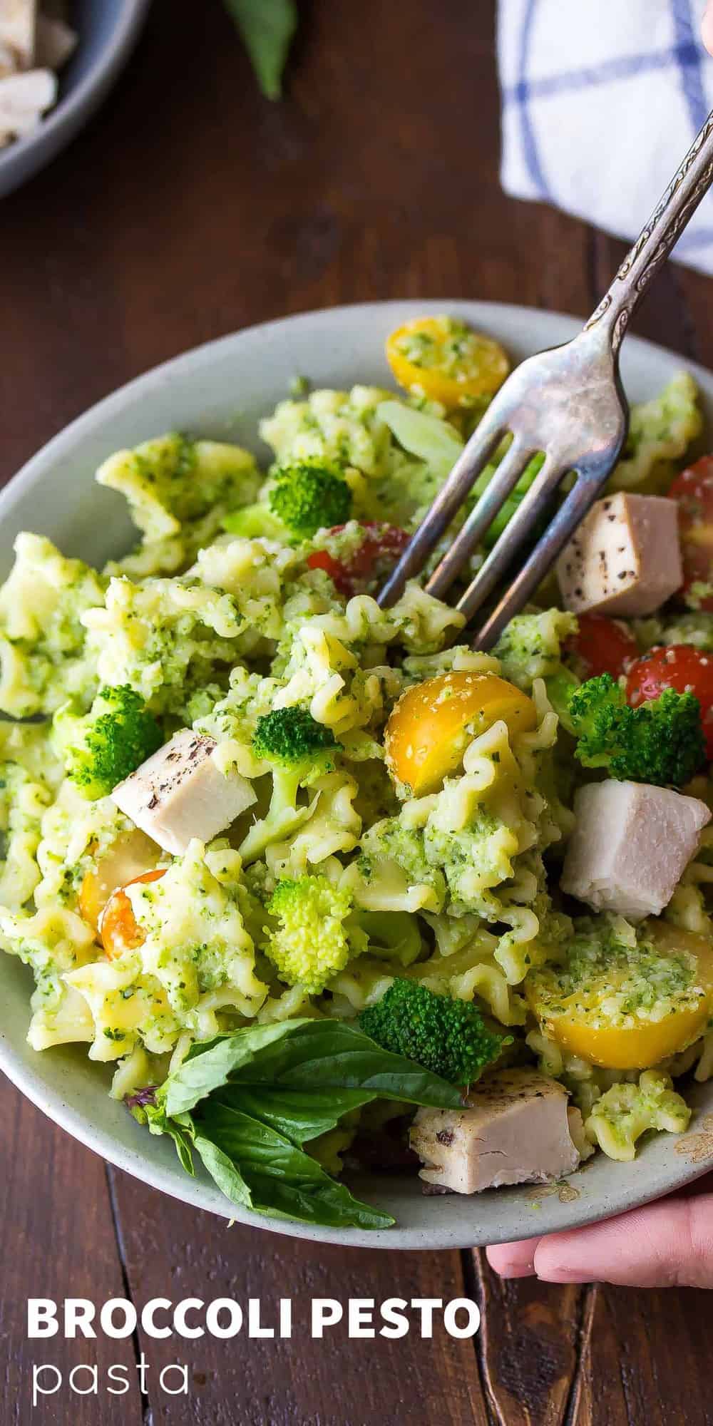 Almond Broccoli Pesto Pasta Recipe with Chicken, an easy, healthy 30 minute dinner recipe!