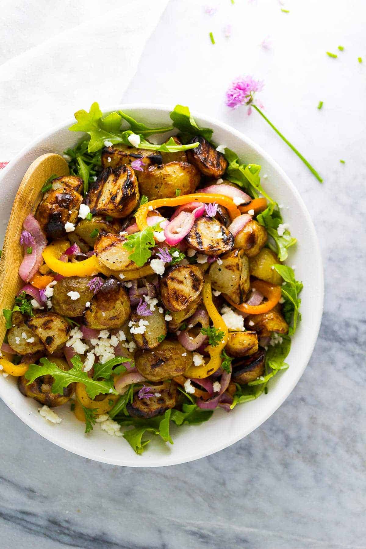  Grilled Potato Salad in white bowl