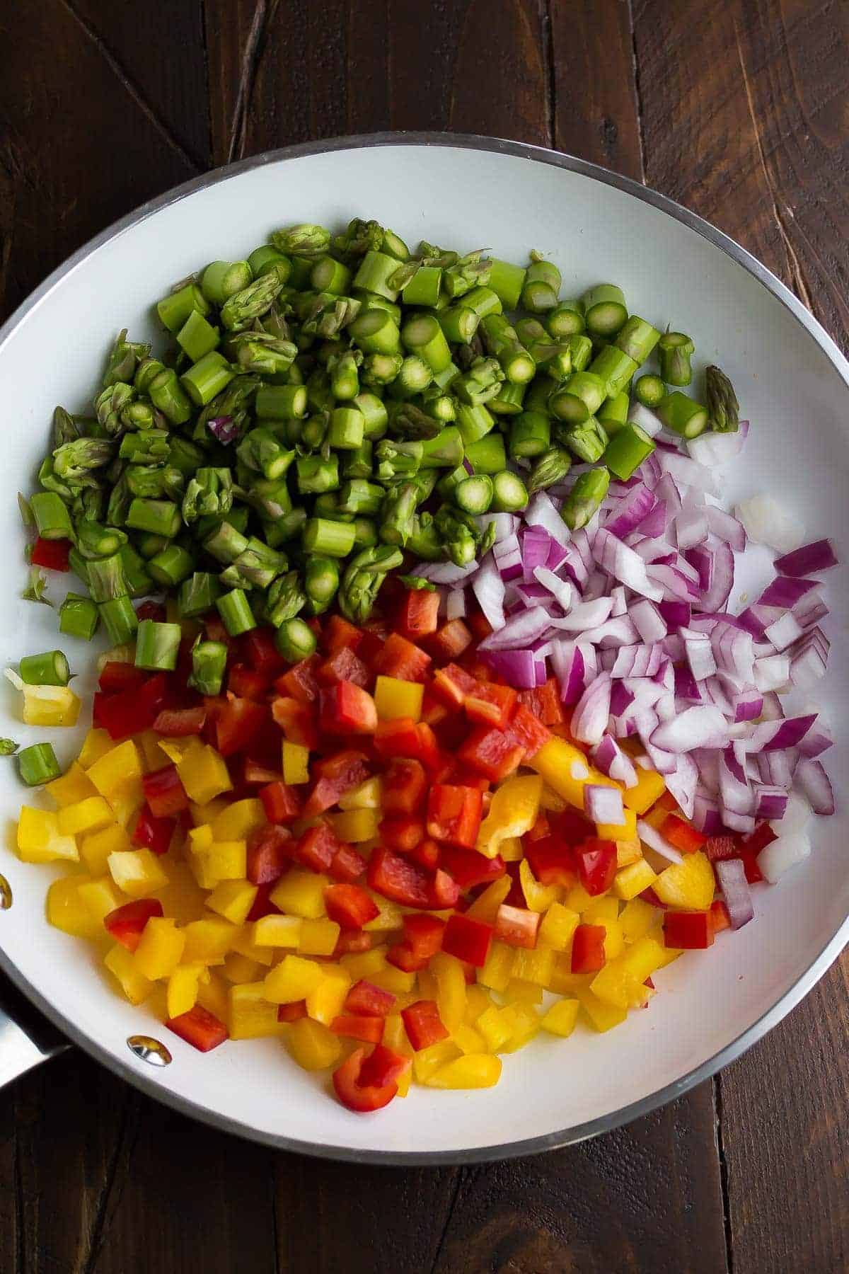 Tofu Scramble vegetables in a skillet ready to cook