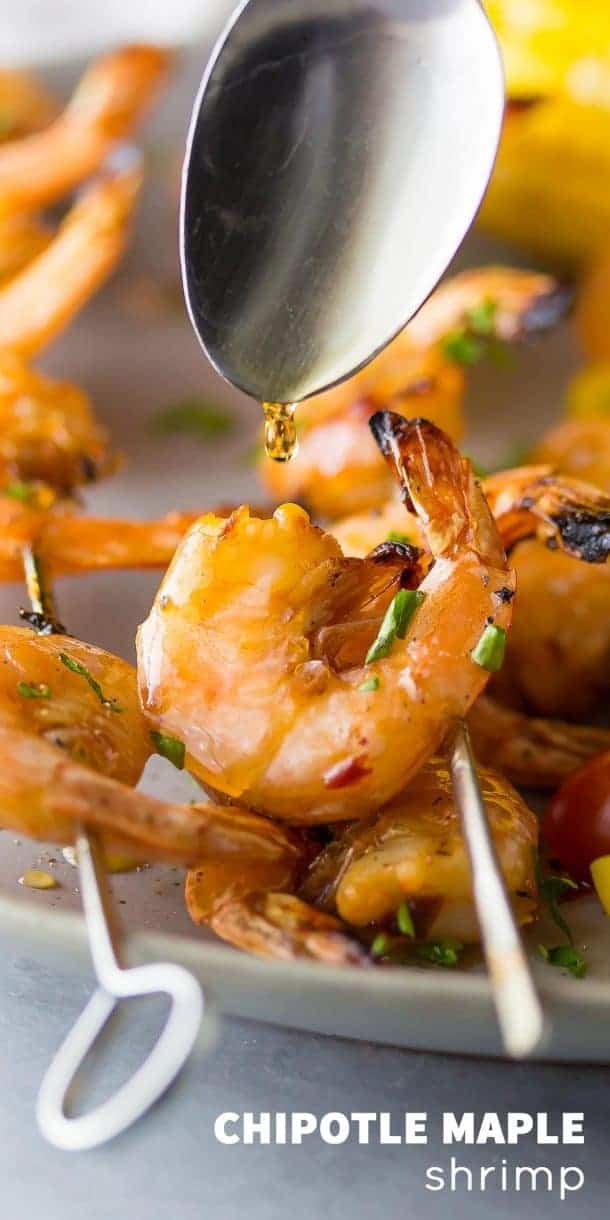 Chipotle Grilled Shrimp Skewers with Maple Glaze Sweet Peas & Saffron