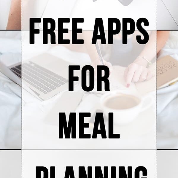 person on a computer with text overlay saying free apps for meal planning