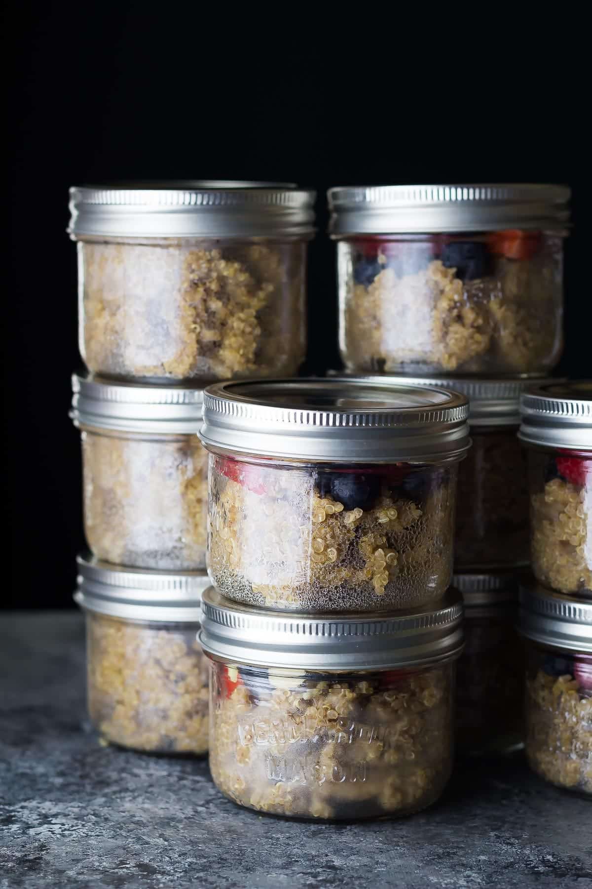 Berry Breakfast Quinoa Meal Prep in jars, stacked