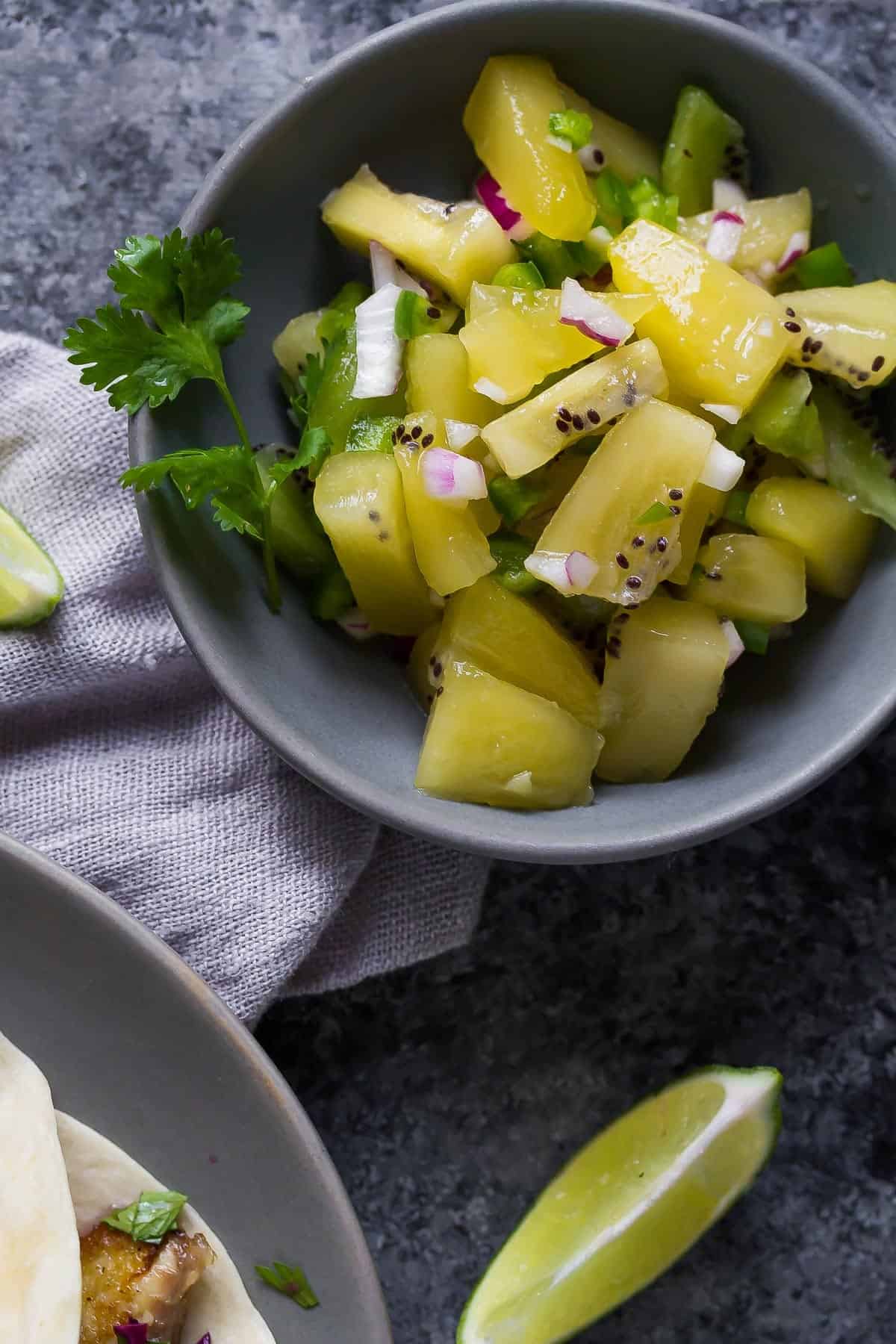 Jalapeno kiwi salsa plated