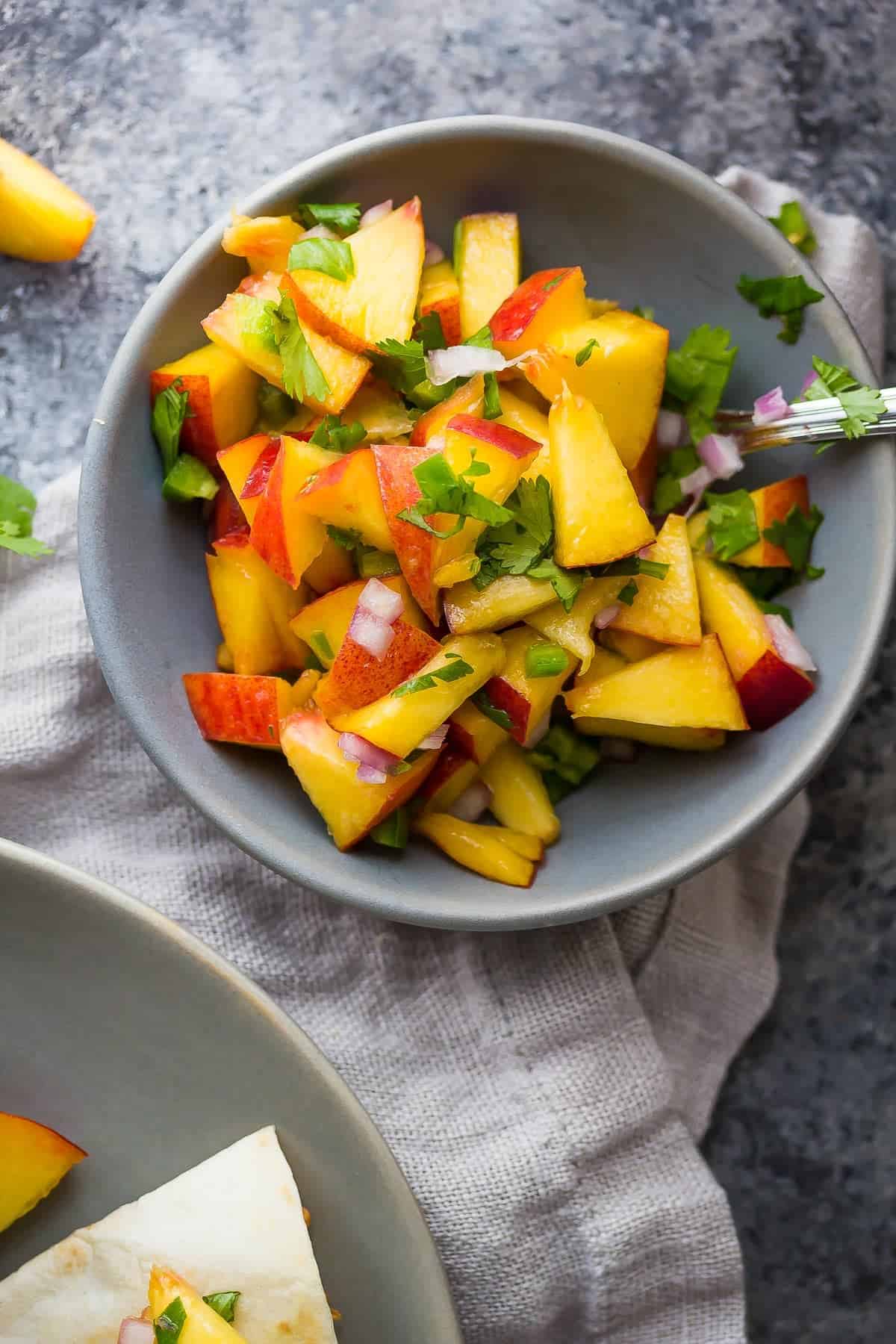 Peach Salsa mixed in a bowl