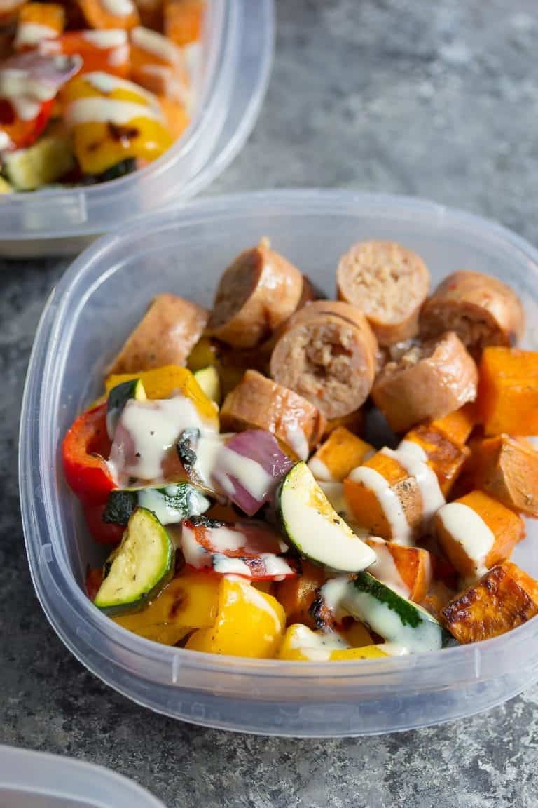 Turkey Sausage & Sweet Potato Lunch Bowls - Sweet Peas and Saffron
