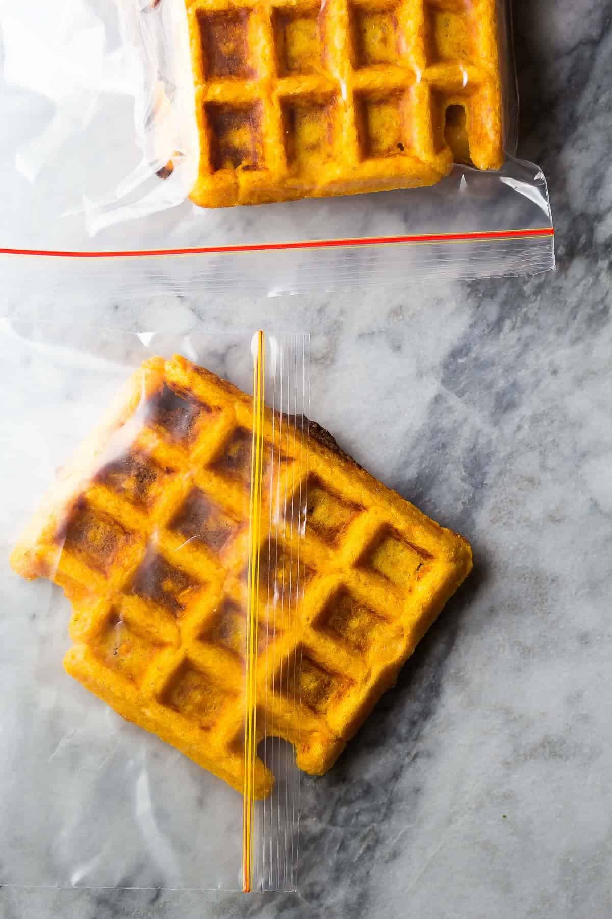 Sweet Potato Waffles package in ziplock bags ready for the freezer
