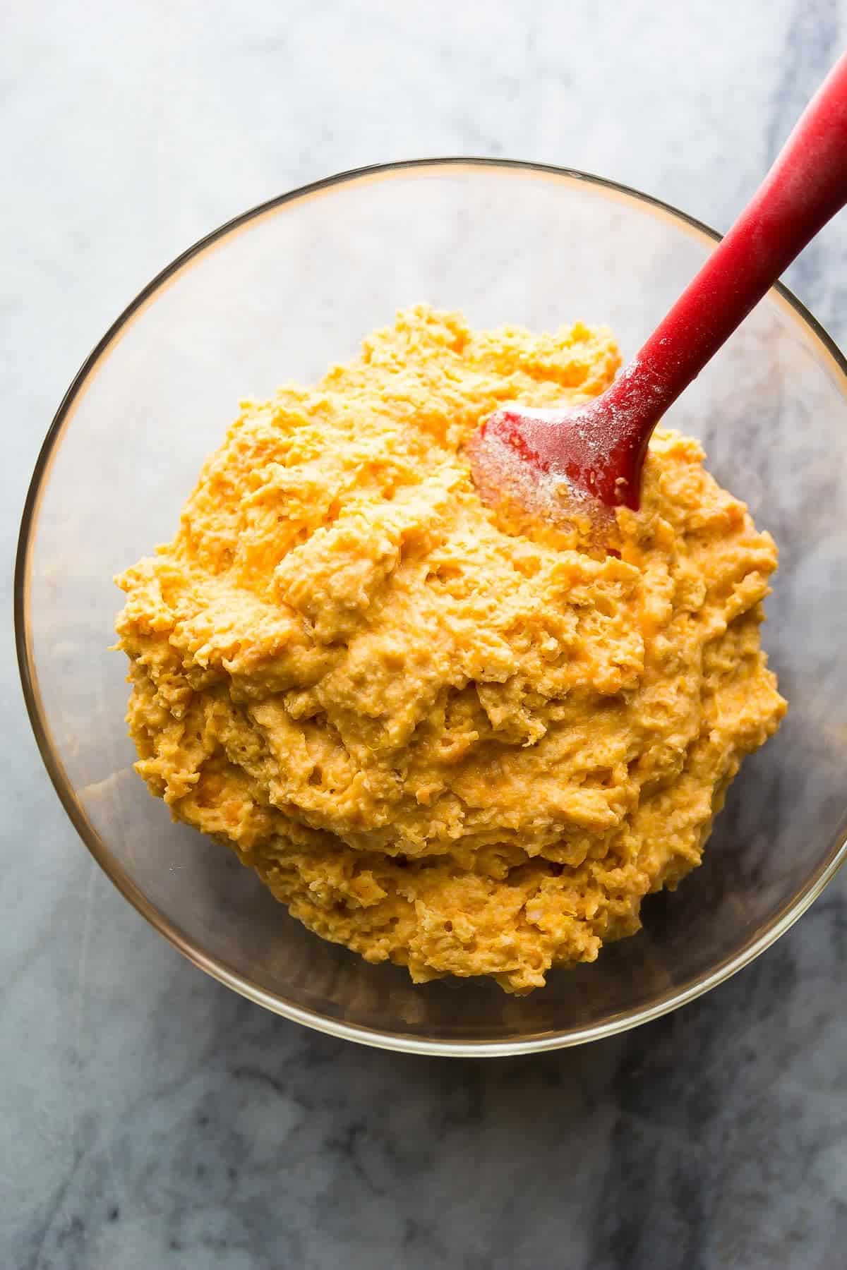 Sweet Potato Waffle ingredient combined in a bowl