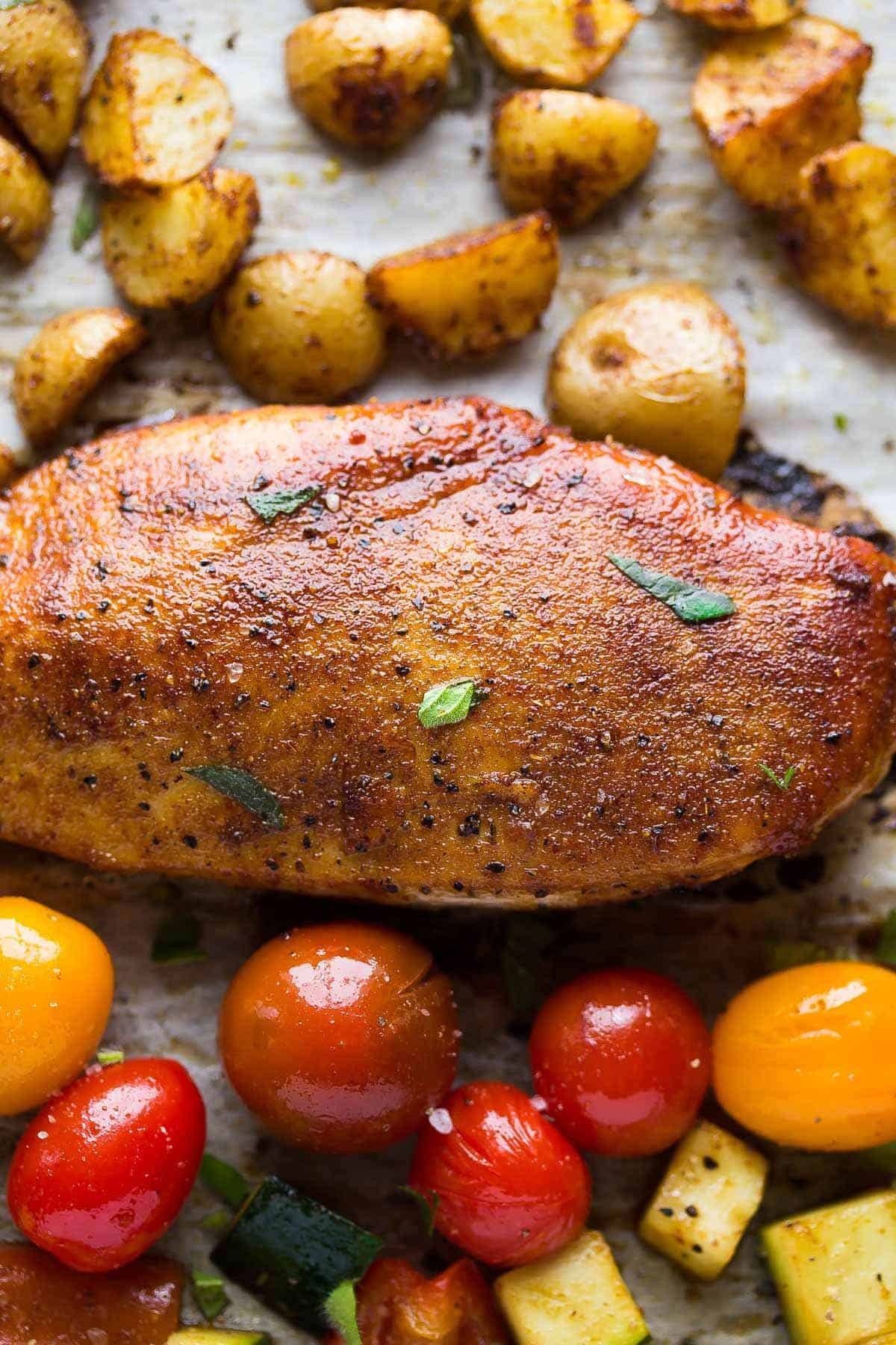 Cooked Spicy Paprika Chicken on sheet pan