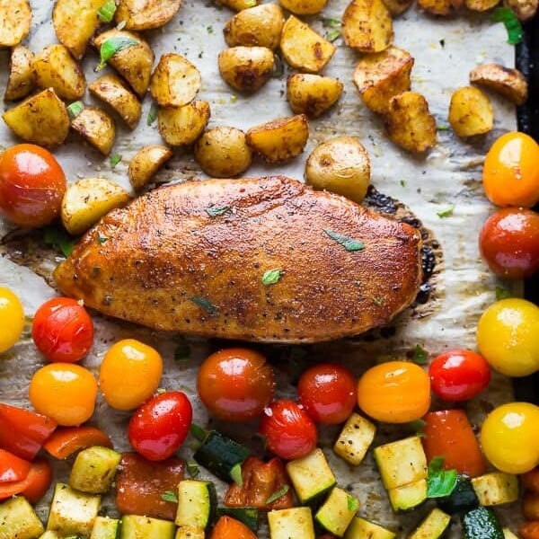 spicy paprika chicken cherry tomato sheetpan dinner