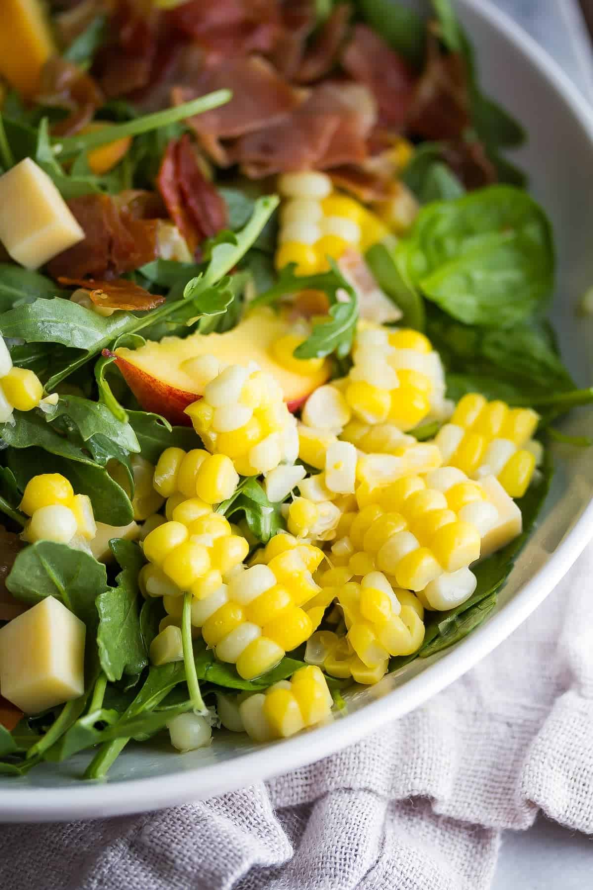 Corn and Peach Salad- close up of corn