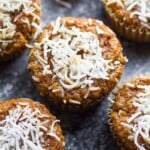Coconut and carrot muffins on a gray background