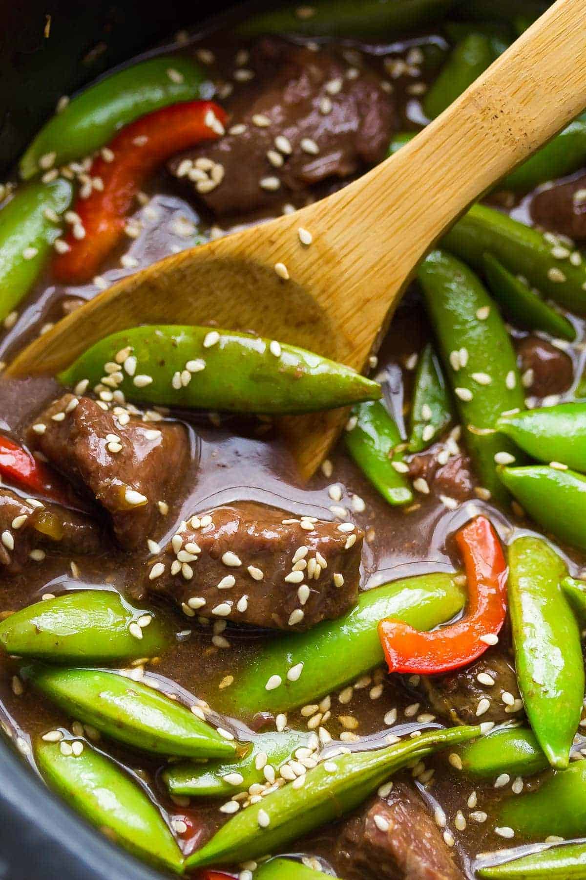 Sesame Sesame Beef with Snap Peas recipe in crock pot