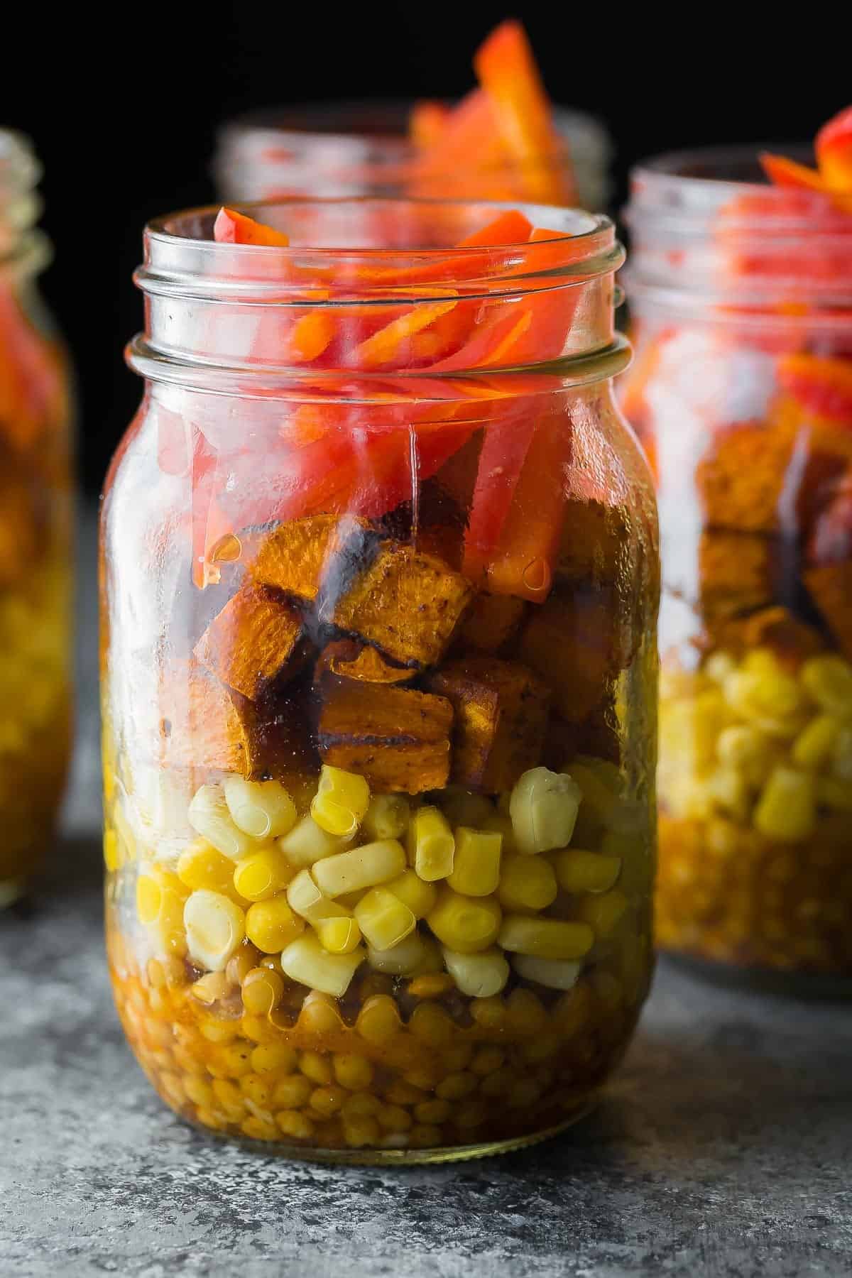 Southwestern Sweet Potato and Lentil Jar Salads