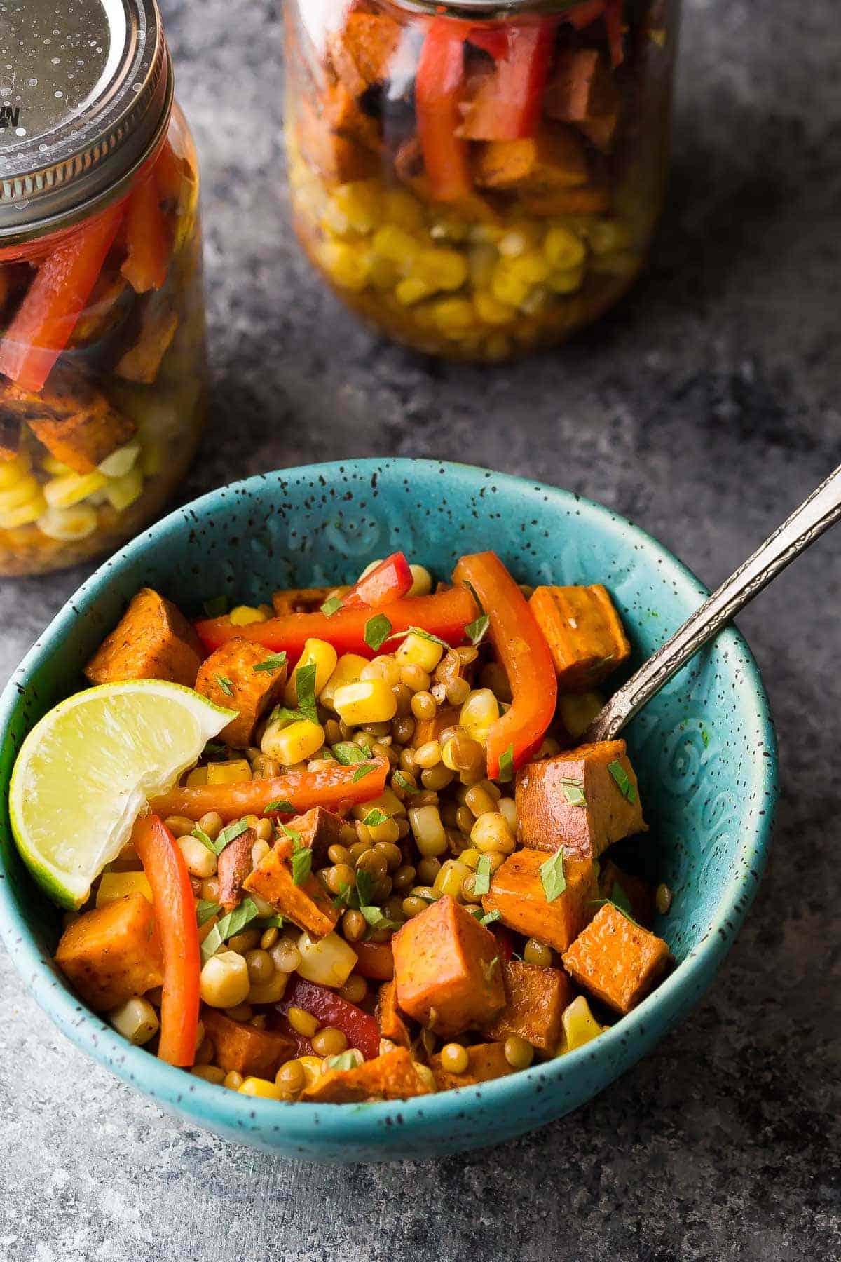 Healthy Spring Vegetable Mason Jar Salads - Sweet Savory and Steph