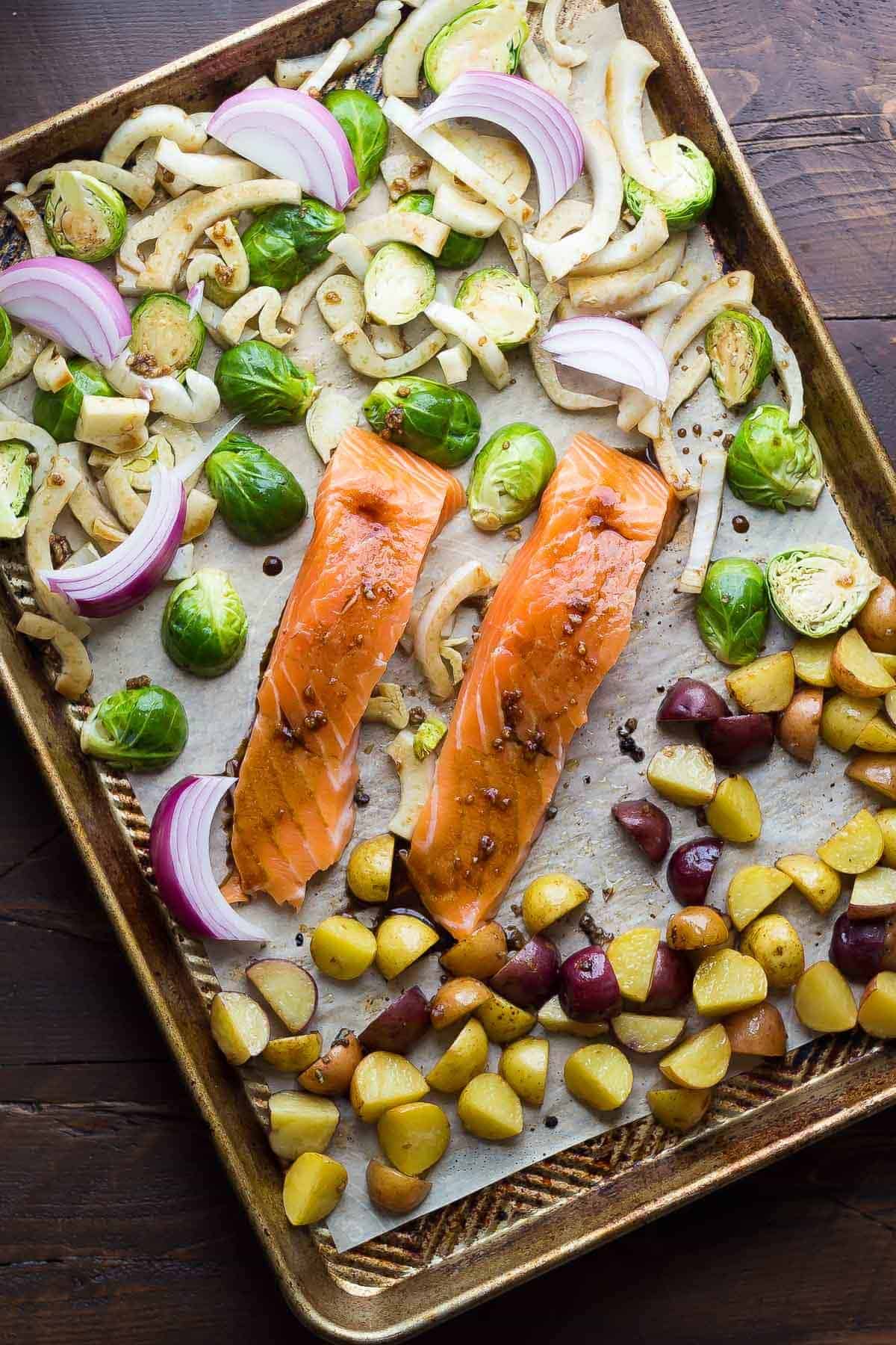 Mediterranean Salmon Sheet Pan Dinner | Sweet Peas and Saffron