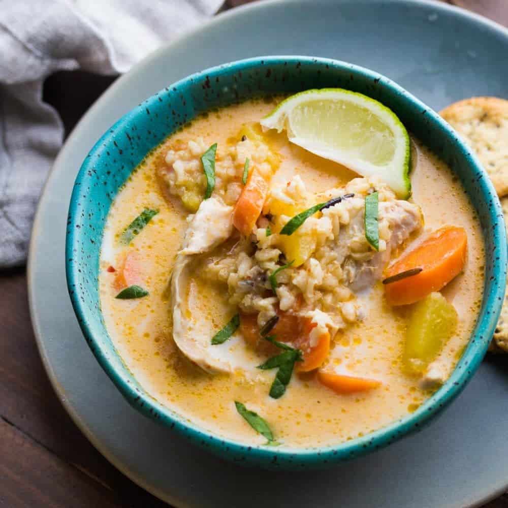 Thai Slow Cooker Chicken and Wild Rice Soup - Sweet Peas and Saffron