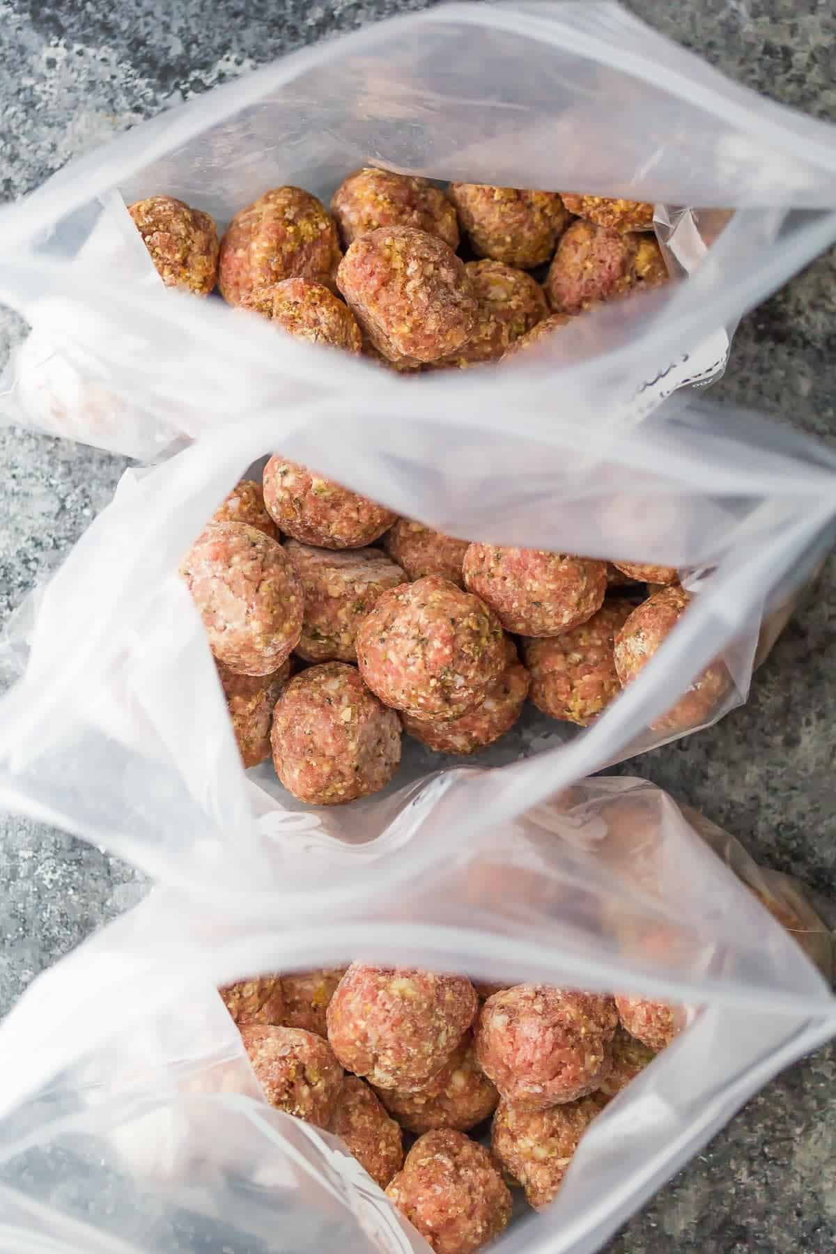 healthy turkey meatballs in freezer bags 