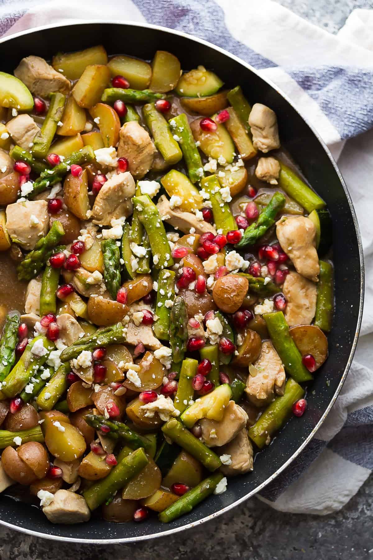 Healthy Balsamic Chicken Skillet with Pomegranates and Feta  Sweet Peas and Saffron