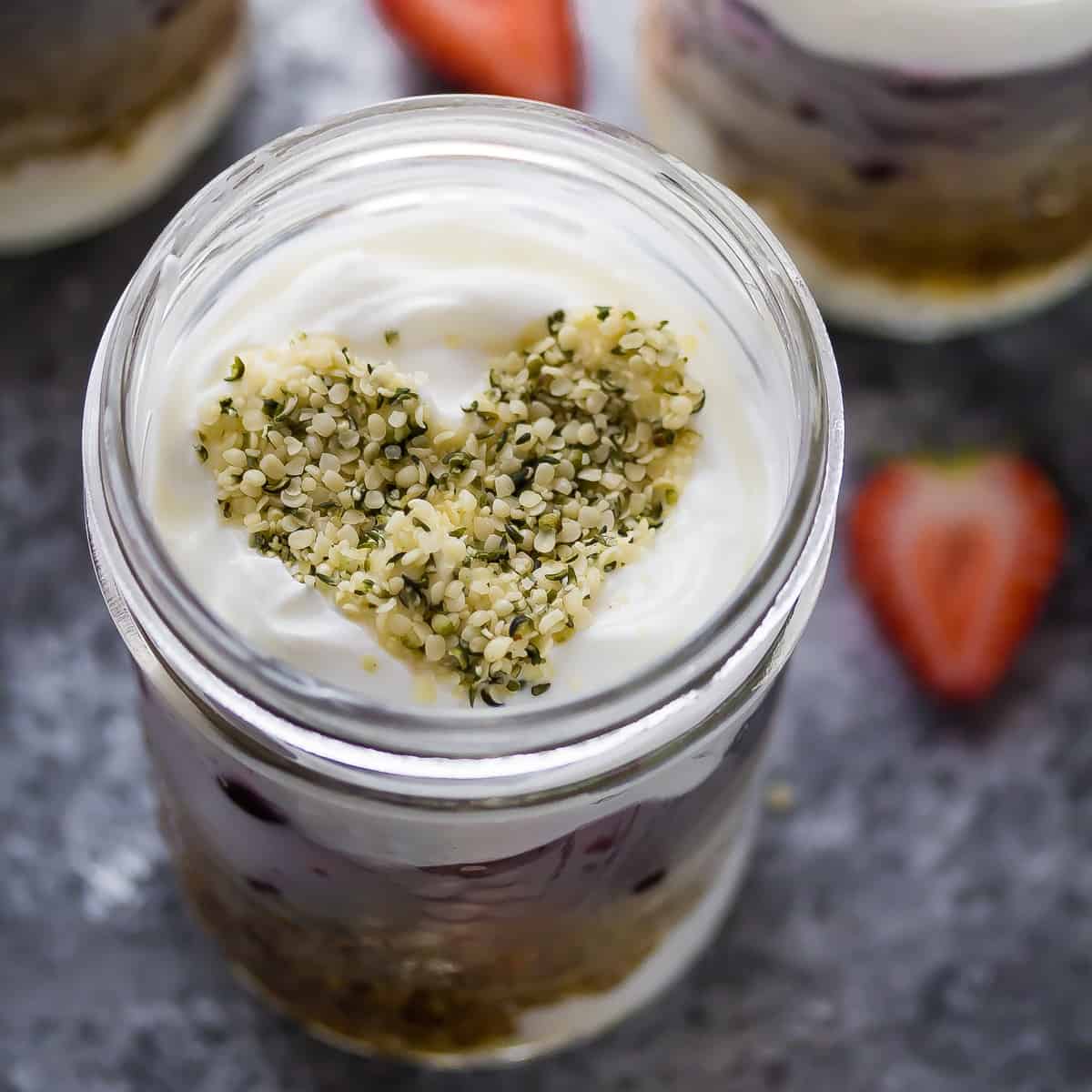 overhead view of quinoa parfaits