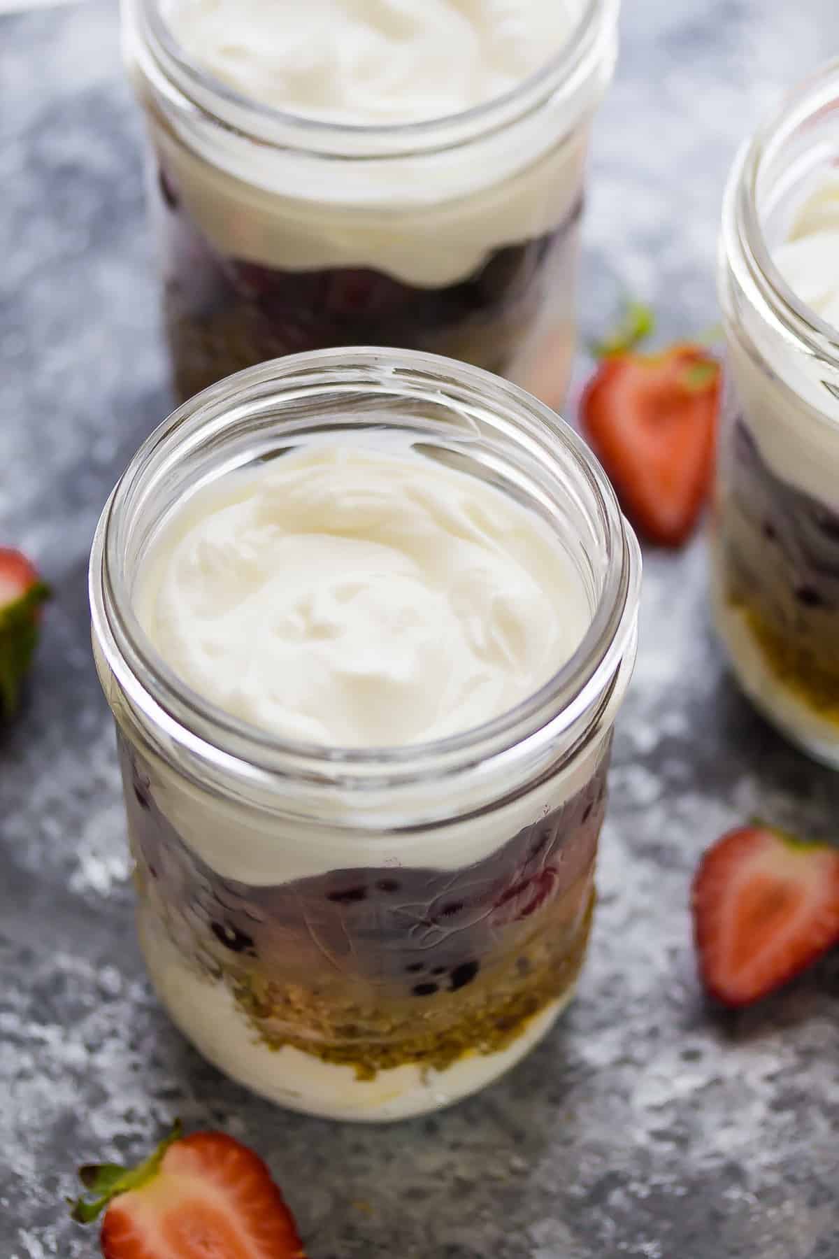 side angle view of meal prep yogurt parfait