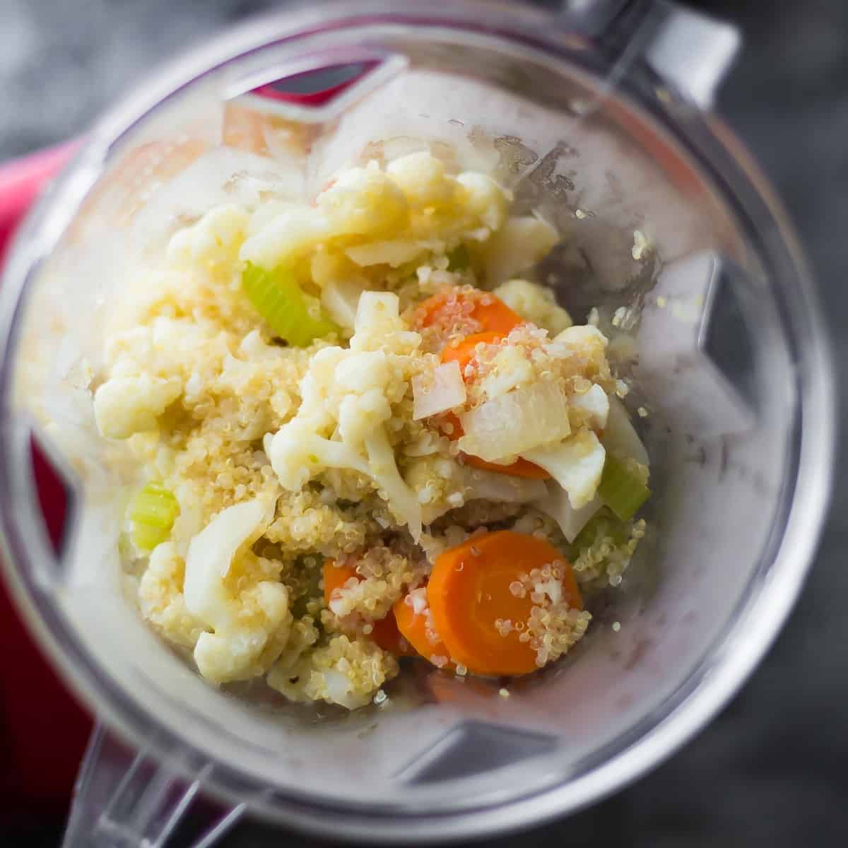 ingredients for cauliflower chowder soup recipe in blender (before blending)