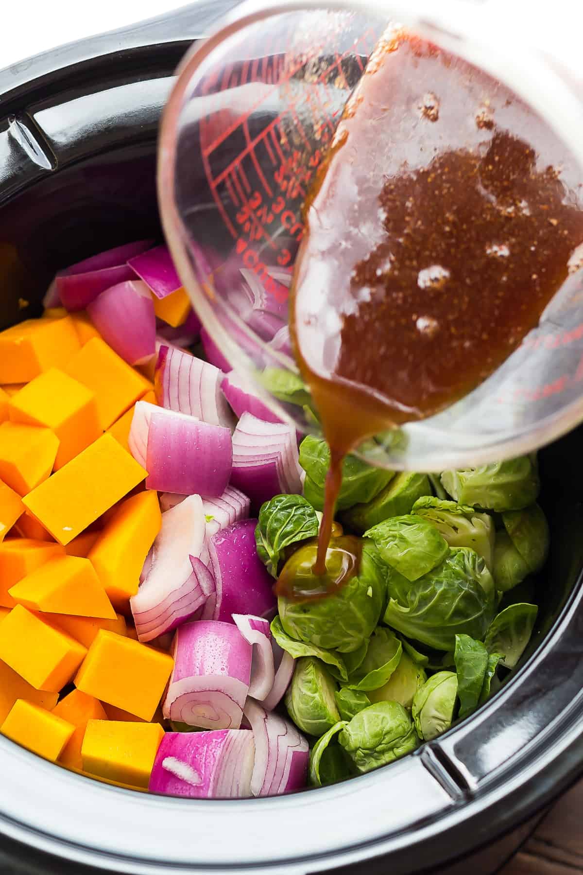 Slow Cooker Brussels Sprouts with Cranberries, Pecans and Butternut