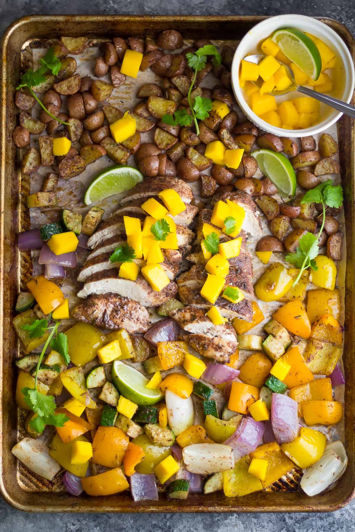 Jamaican Chicken Sheet Pan Dinner via Sweet Peas and Saffron