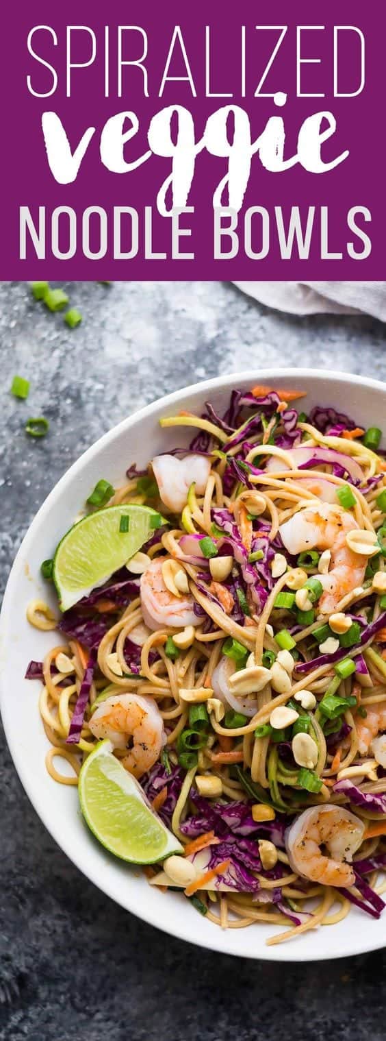 Spiralized Veggie Thai Noodle Bowls  Sweet Peas and Saffron