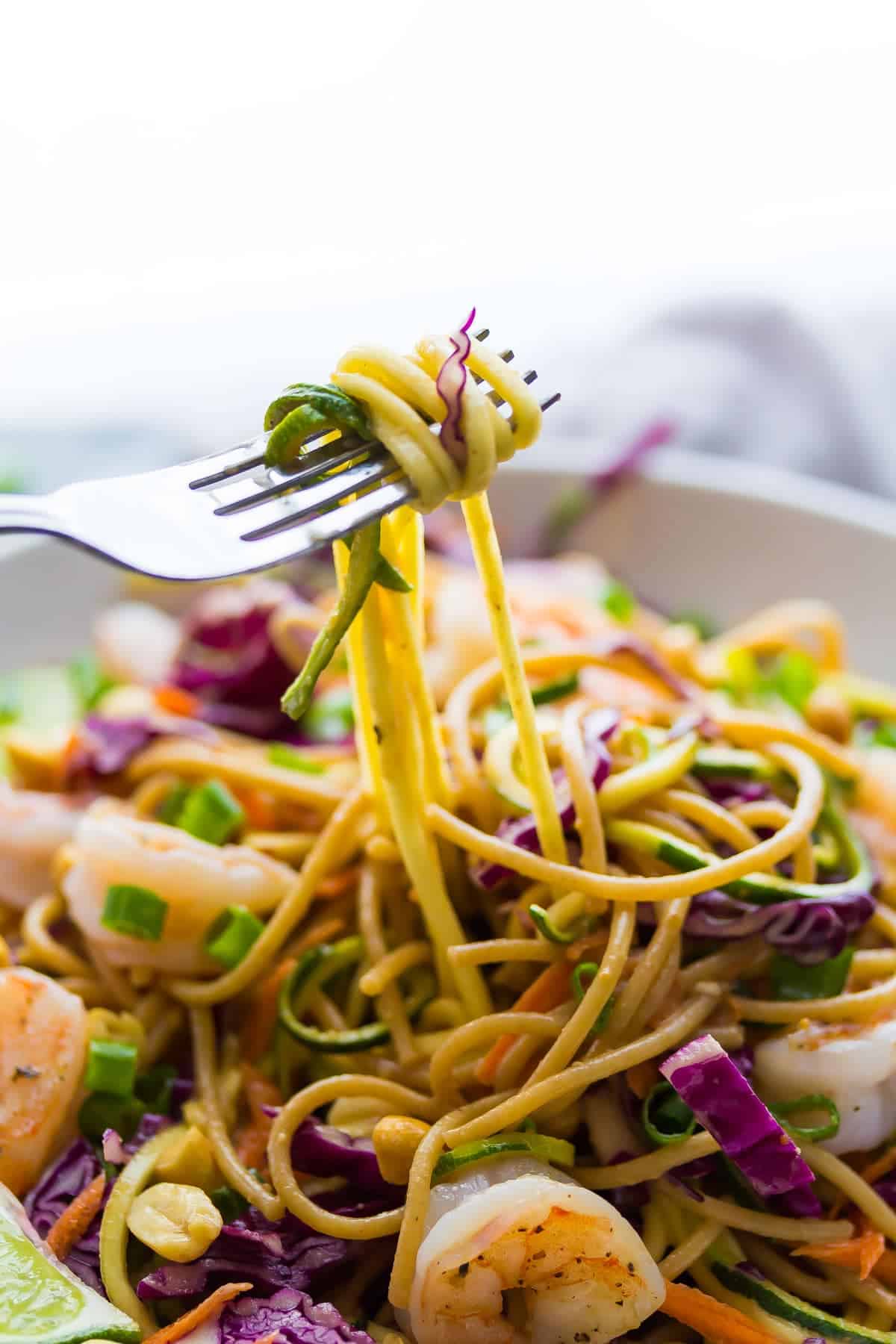 Spiralized Vegetable Noodle Bowls With Peanut Sauce - Domestic Gothess