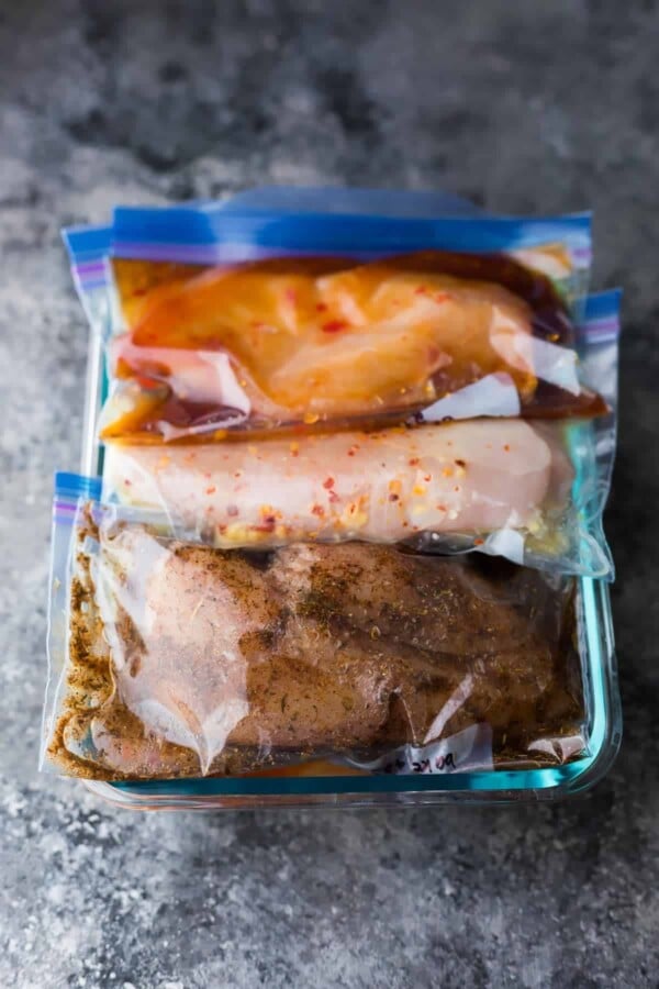 Freezer Meal Do's & Don'ts showing chicken marinades