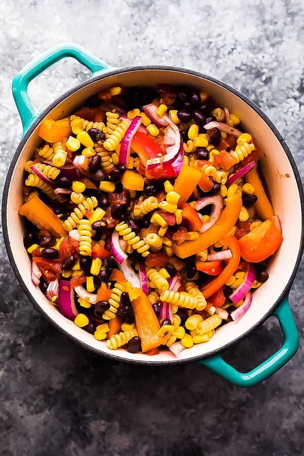 one pot black bean pasta in pot before cooking