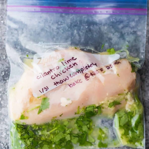 cilantro lime chicken marinade and chicken breast in a plastic bag