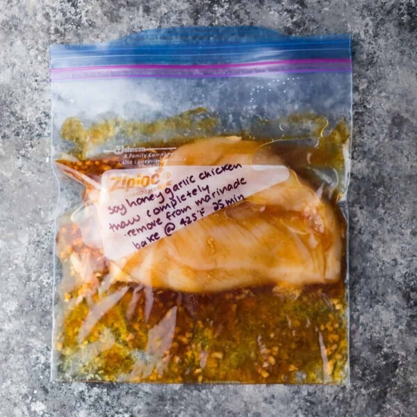 marinating honey garlic chicken in a freezer bag