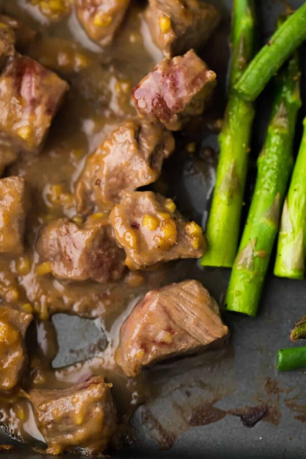 Close up view of steak with hoisin ginger marinade