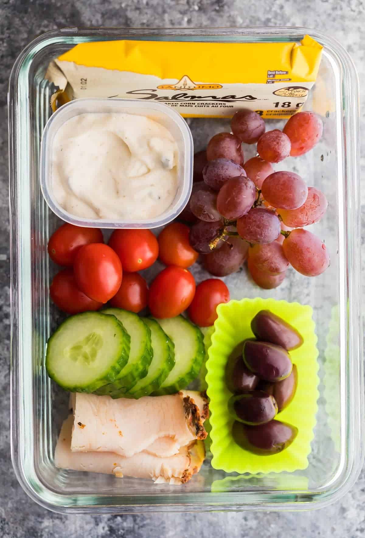 overhead shot of the Deconstructed Greek Salad Bistro Lunch Box