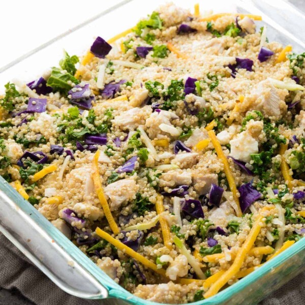 mediterranean quinoa casserole in large baking dish