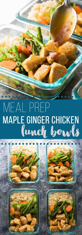 maple ginger chicken meal prep lunch bowls (+ video)