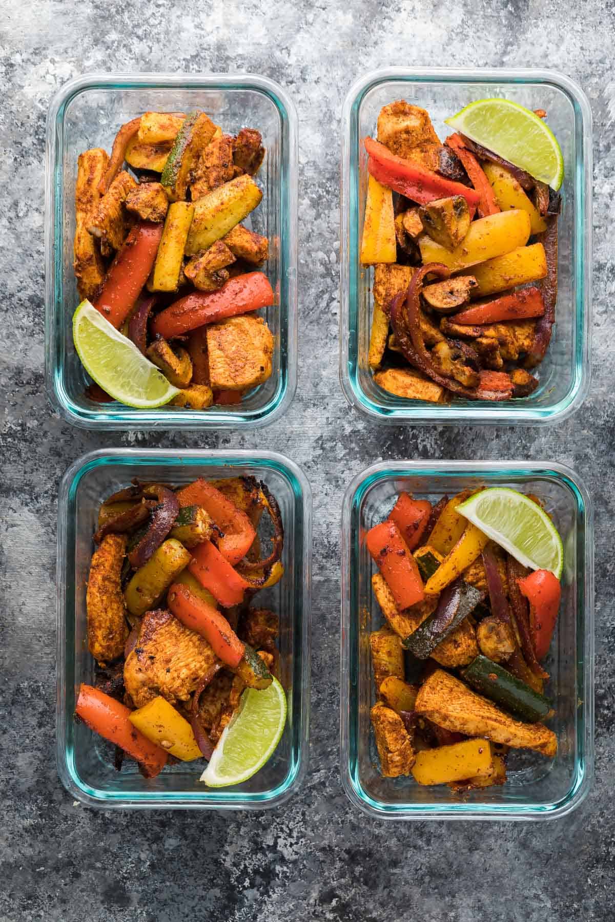 easy chicken fajita recipe portioned out into meal prep containers for easy lunches