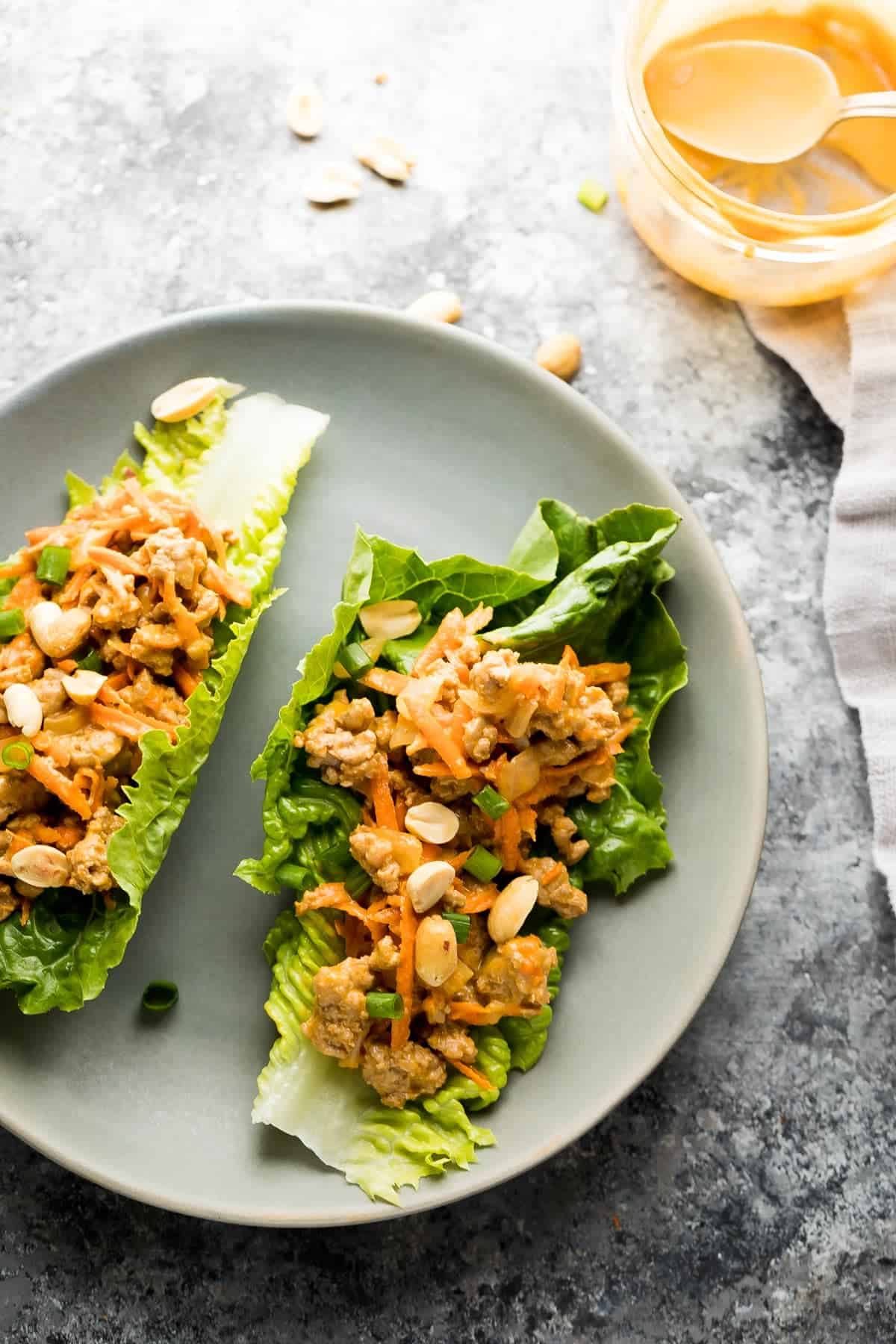thai turkey lettuce wraps recipe on plate