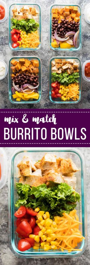 mix & match meal prep burrito bowls (vegan, gluten free option)