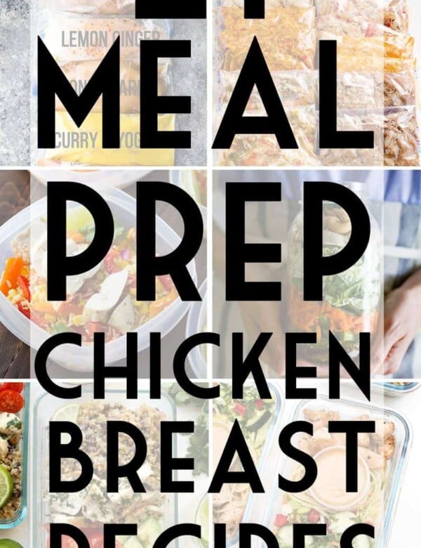 collage image of variety of foods with text overlay saying meal prep chicken breast recipes