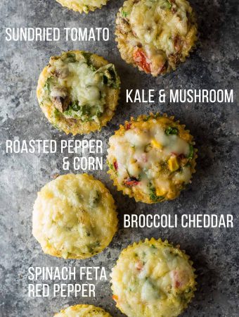 overhead shot of 7 healthy egg muffin recipes with labels