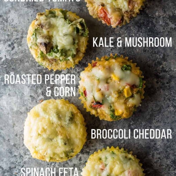overhead shot of 7 healthy egg muffin recipes with labels