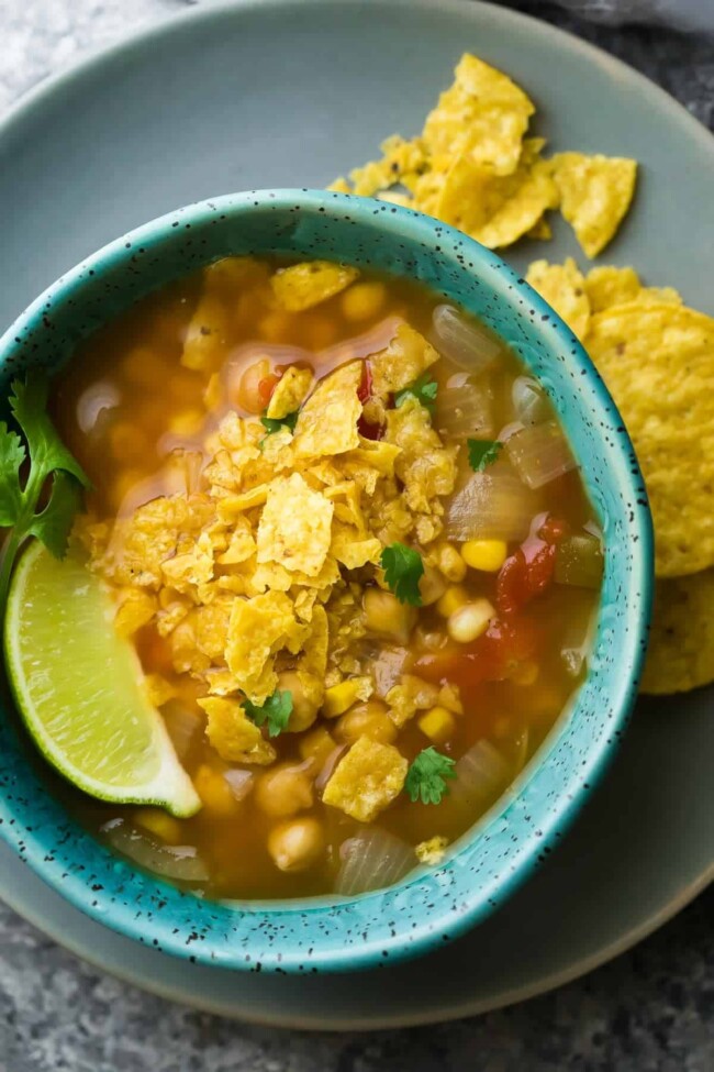 Slow Cooker Chickpea Tortilla Soup (Freezer to Crock Pot) - Sweet Peas ...