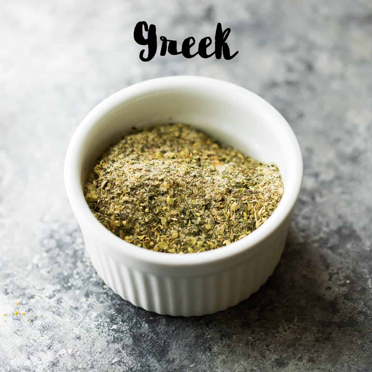 Easy Greek Seasoning recipe all mixed up in a bowl