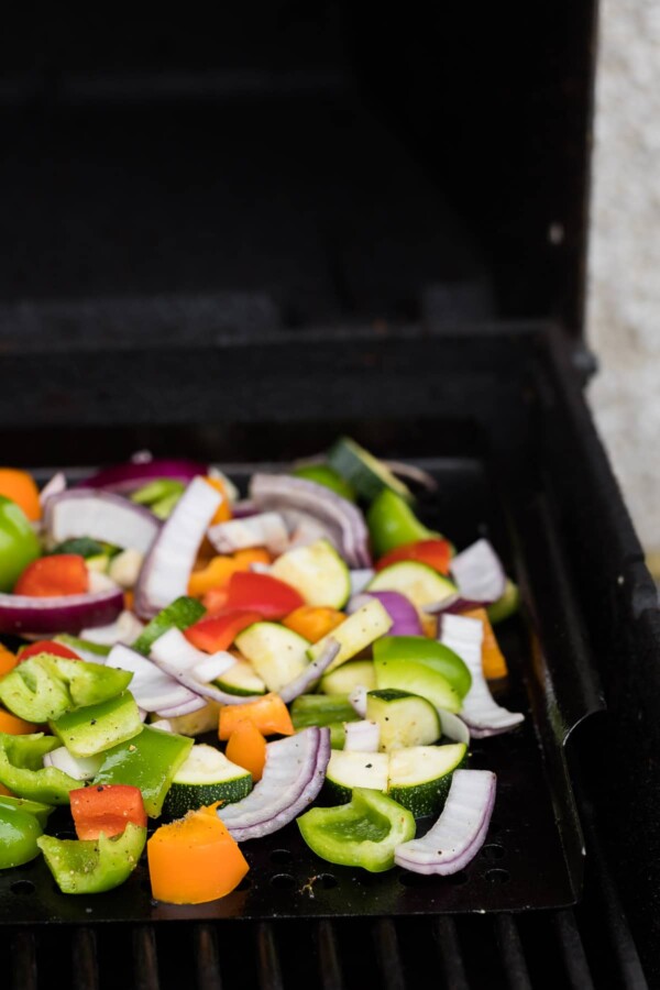 variety of chopped vegetables on grill