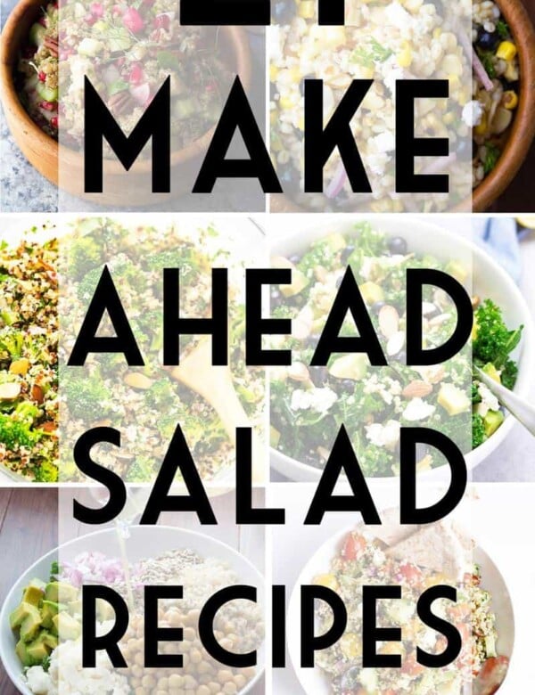 collage image of salads with text overlay saying make ahead salad recipes